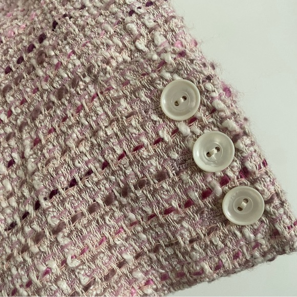 BOUCLE JACKET Lavender Pink & Beige 3/4 Length Sleeve Button Front Size SMALL - Picture 6 of 7